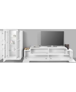 Soggiorno Corona Porta Tv + Vetrina Bianco E Bianco Laccato