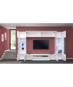 Web Furniture Parete Attrezzata Moderna Soggiorno Bianco Lucido 290x40x191,2