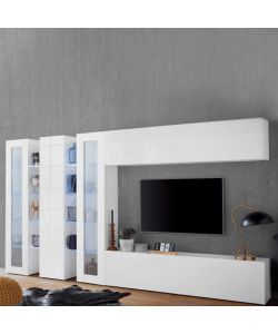 Web Furniture Parete Attrezzata Moderna Soggiorno Bianco Lucido 340x30x180
