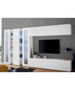 Web Furniture Parete Attrezzata Moderna Soggiorno Bianco Lucido 340x30x180