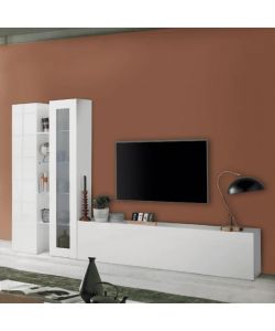 Parete Attrezzata Moderna Soggiorno Bianco Lucido 280x30x180 cm