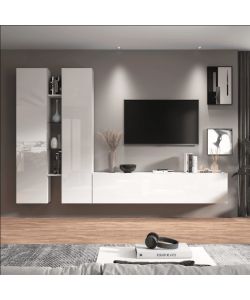 Web Furniture Parete Attrezzata Moderna Soggiorno Bianco Lucido 180 cm