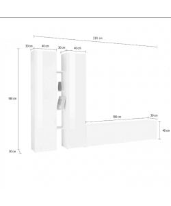 Web Furniture Parete Attrezzata Moderna Soggiorno Bianco Lucido 180 cm