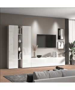 Web Furniture Parete Attrezzata Moderna Soggiorno Bianco Lucido 180 cm