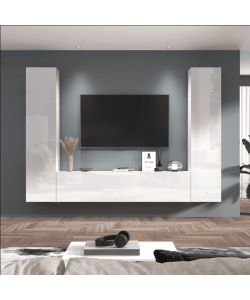 Web Furniture Parete Attrezzata Moderna Soggiorno Bianco Lucido 260x30x180 cm