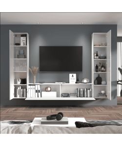 Web Furniture Parete Attrezzata Moderna Soggiorno Bianco Lucido 260x30x180 cm