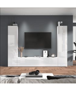 Web Furniture Parete Attrezzata Moderna Soggiorno Bianco Lucido 260x30x180 cm