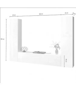 Web Furniture Parete Attrezzata Moderna Soggiorno Bianco Lucido 260x30x180 cm