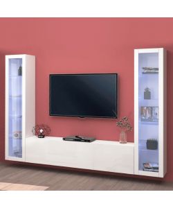 Web Furniture Parete Attrezzata Sospesa Soggiorno Bianco Lucido 260x30x180