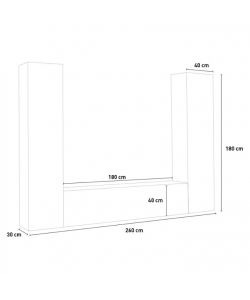 Web Furniture Parete Attrezzata Sospesa Soggiorno Bianco Lucido 260x30x180