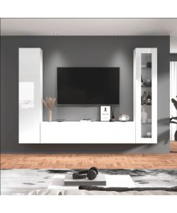 Web Furniture Parete Attrezzata Moderna Soggiorno Bianco Lucido 260x30x180 cm