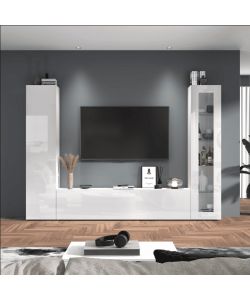 Web Furniture Parete Attrezzata Moderna Soggiorno Bianco Lucido 260x30x180 cm