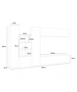 Web Furniture Parete Attrezzata Soggiorno Bianco Lucido 320x30x180 cm