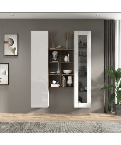 Web Furniture Parete Attrezzata Soggiorno Bianca Lucida 140x30x180 cm