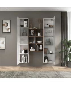 Web Furniture Parete Attrezzata Soggiorno Bianca Lucida 140x30x180 cm