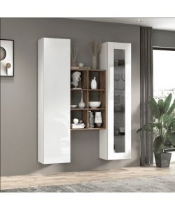 Web Furniture Parete Attrezzata Soggiorno Bianca Lucida 140x30x180 cm