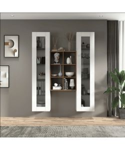 Web Furniture Parete Attrezzata Soggiorno Bianco Lucido 140x30x180 cm