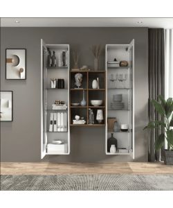 Web Furniture Parete Attrezzata Soggiorno Bianco Lucido 140x30x180 cm