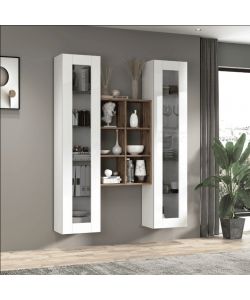 Web Furniture Parete Attrezzata Soggiorno Bianco Lucido 140x30x180 cm