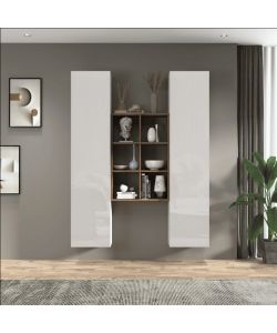 Set Soggiorno Maruska Bianco Lucido e Rovere 140x30x180 cm Moderno