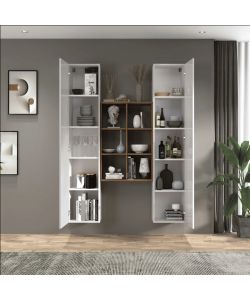Set Soggiorno Maruska Bianco Lucido e Rovere 140x30x180 cm Moderno
