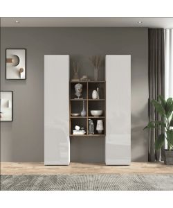 Set Soggiorno Maruska Bianco Lucido e Rovere 140x30x180 cm Moderno