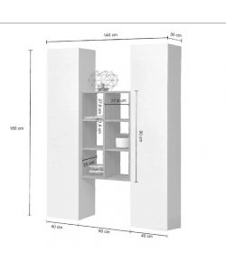 Set Soggiorno Maruska Bianco Lucido e Rovere 140x30x180 cm Moderno