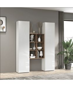 Set Soggiorno Maruska Bianco Lucido e Rovere 140x30x180 cm Moderno