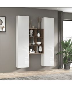 Set Soggiorno Maruska Bianco Lucido e Rovere 140x30x180 cm Moderno