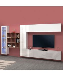 Web Furniture Parete Attrezzata Soggiorno Bianco Lucido 350x30x180 cm