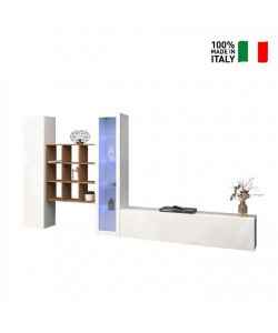 Parete Attrezzata Moderna Soggiorno Bianco Lucido 350x30x180 cm