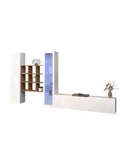 Parete Attrezzata Moderna Soggiorno Bianco Lucido 350x30x180 cm