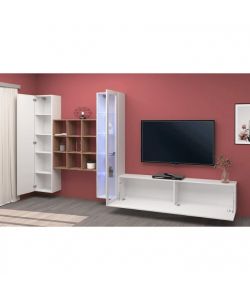 Parete Attrezzata Moderna Soggiorno Bianco Lucido 350x30x180 cm