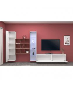 Parete Attrezzata Moderna Soggiorno Bianco Lucido 350x30x180 cm