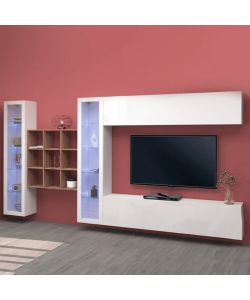 Web Furniture Parete Attrezzata Moderna Soggiorno Bianco Laccato 350x30x180