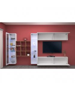 Web Furniture Parete Attrezzata Moderna Soggiorno Bianco Laccato 350x30x180