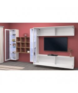 Web Furniture Parete Attrezzata Moderna Soggiorno Bianco Laccato 350x30x180