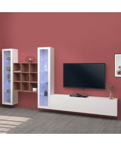 Web Furniture Parete Attrezzata Moderna Soggiorno Bianco Laccato 350x30x180