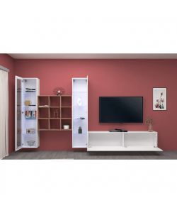 Web Furniture Parete Attrezzata Moderna Soggiorno Bianco Laccato 350x30x180