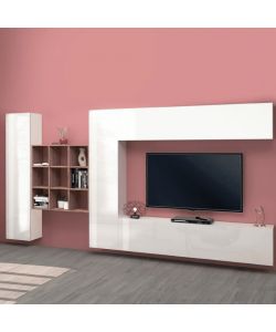 Web Furniture Parete Attrezzata Moderna Soggiorno Bianco Lucido 350x30x180