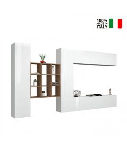 Web Furniture Parete Attrezzata Moderna Soggiorno Bianco Lucido 350x30x180