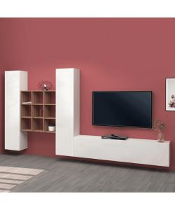 Parete Attrezzata Maruska Soggiorno Bianco Lucido 350x30x180 cm