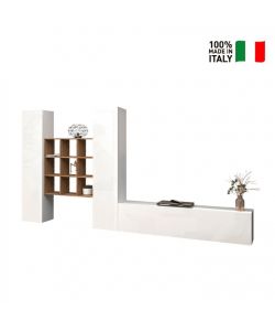 Parete Attrezzata Maruska Soggiorno Bianco Lucido 350x30x180 cm