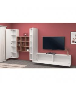 Parete Attrezzata Maruska Soggiorno Bianco Lucido 350x30x180 cm