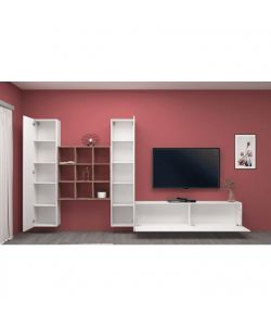 Parete Attrezzata Maruska Soggiorno Bianco Lucido 350x30x180 cm