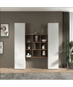 Set Soggiorno Maruska Bianco Lucido con Libreria e 2 Colonne 170x30x180 cm