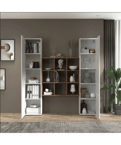 Set Soggiorno Maruska Bianco Lucido con Libreria e 2 Colonne 170x30x180 cm