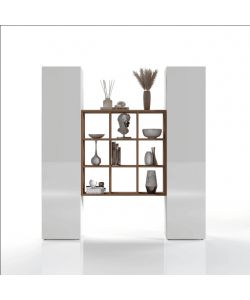 Set Soggiorno Maruska Bianco Lucido con Libreria e 2 Colonne 170x30x180 cm