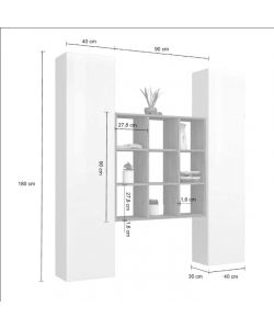 Set Soggiorno Maruska Bianco Lucido con Libreria e 2 Colonne 170x30x180 cm
