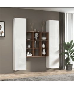 Set Soggiorno Maruska Bianco Lucido con Libreria e 2 Colonne 170x30x180 cm